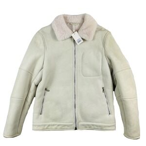 Eidos Napoli White Suede Full Zip Shearling Jacket Size Mens 36R NWT